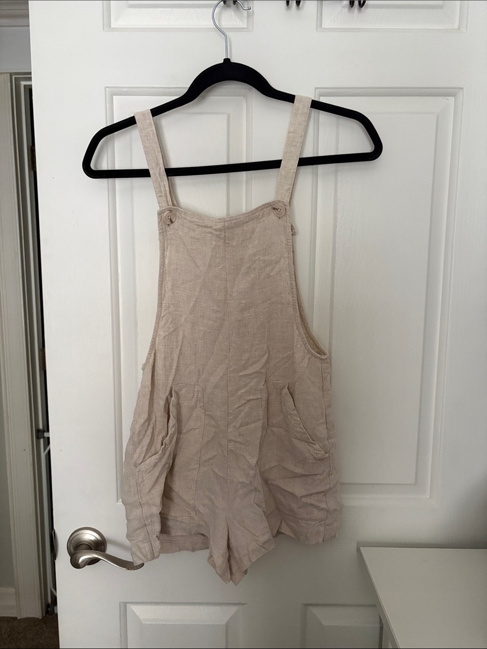 stradivarius Beige Linen-Blend Romper Shorts